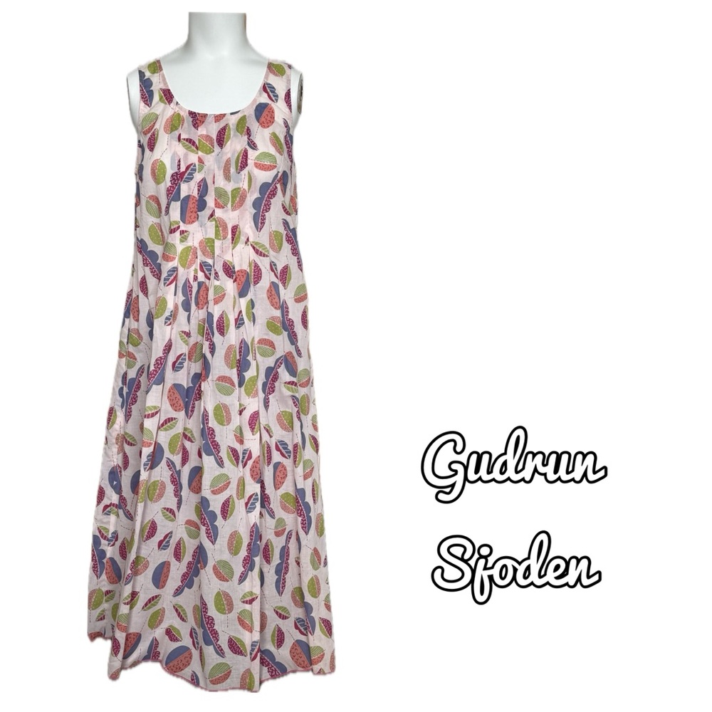 Gudrun Sjoden Colorful Leaf Pattern Sleeveless Midi Dress